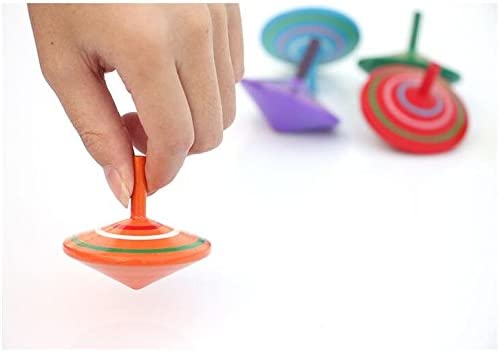 Handmade Painted Wood Spinning Tops, 3 Pcs/Set - Multi Color