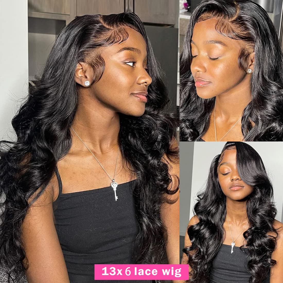 HD Transparent Lace Front Wigs Brazilian Body Wave Human Hair Wigs - Black