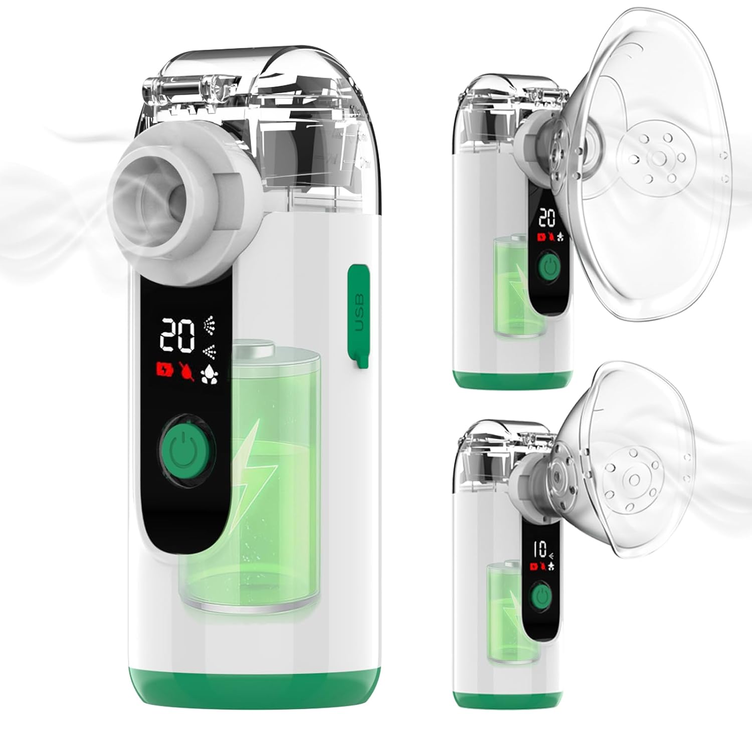 Bouldon Hand-held Nebulizer for Respiratory System - Portable, Rechargeable, Self-Clean Mode