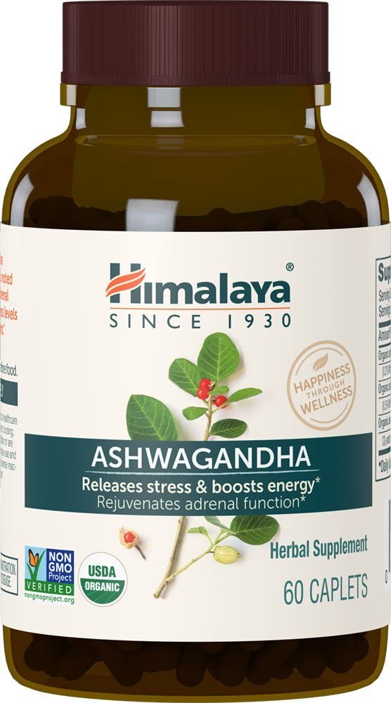 Himalaya Organic Ashwagandha USDA Certified Organic, Non-GMO, Gluten-Free Supplement for Stress Relief , 670 mg, 60 Caplets
