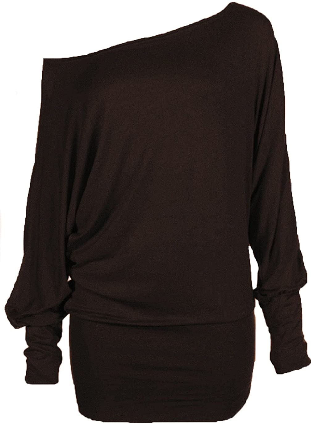 Hot Hanger Womens Batwing Tunic Top Long Sleeve Off Shoulder Plus Size 8-30 : Black: Size - 24-26 3XL