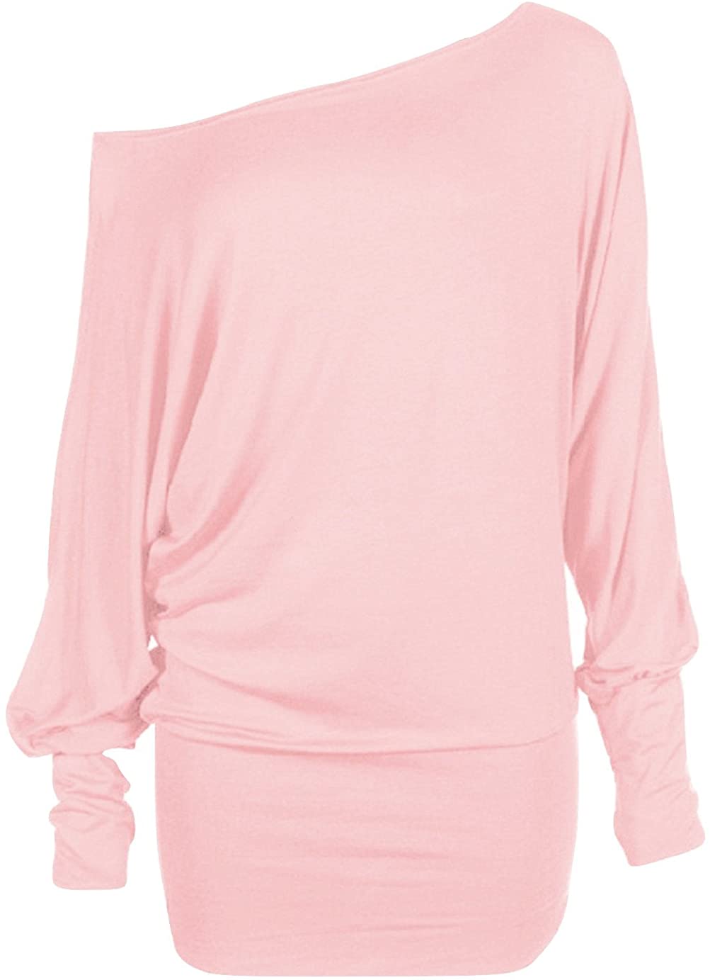 Hot Hanger Womens Batwing Tunic Top Long Sleeve Off Shoulder Plus Size 8-30 : Nude Pink : Size - 24-26 3XL