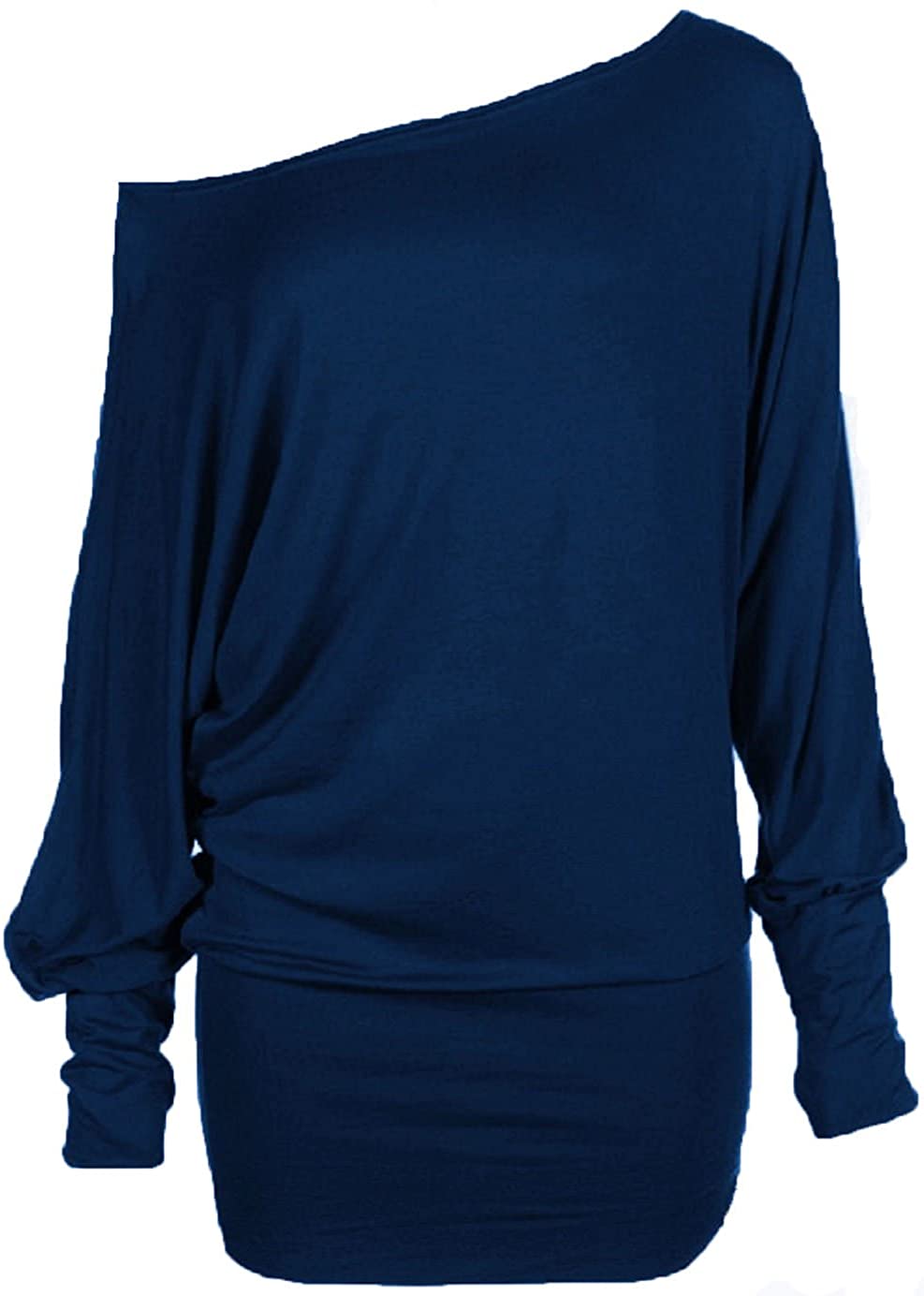 Hot Hanger Womens Plus Size Long Sleeve Off Shoulder Batwing Tunic Top : Color - Navy : Size - 20-22 XXL