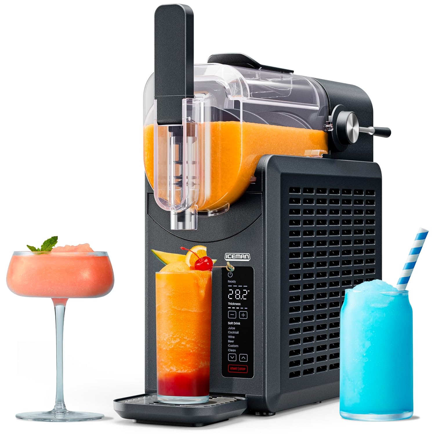 Iceman Slush-Ease Slushie Machine — Frozen Drink Maker & Slushy Machine, 5 Presets + Custom, Easy-Dispense Lever — Black (Imported)
