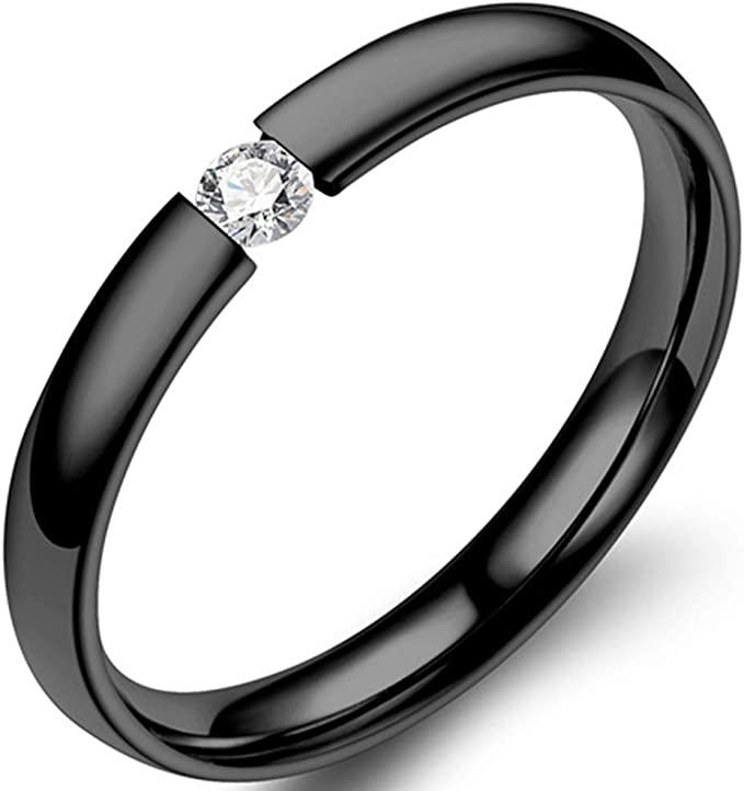 Jude Jewelers 2mm Classical Simple Plain Stainless Steel Stackable Cubic Zircon Wedding Band Ring - 