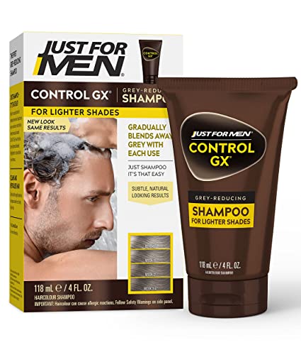 Just for Men Control GX Grey Reducing Shampoo for Lighter Shades of Hair, Blonde to Medium Brown, Gradual Hair Color, 4 Fl Oz