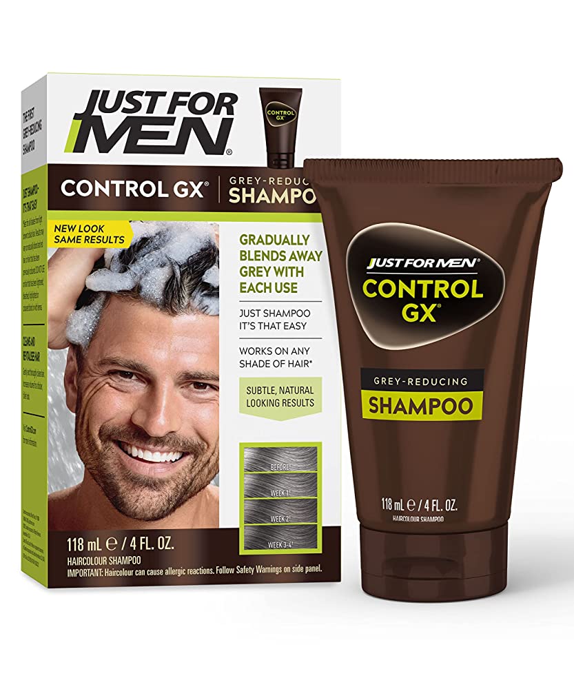 Just For Men Control GX Grey Reducing Shampoo, Gradual Hair Color for Stronger and Healthier Hair, 4 Fl Oz