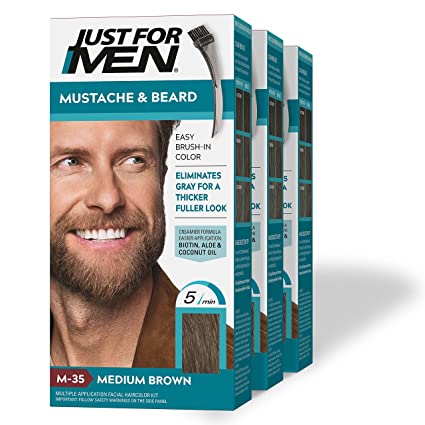 Just For Men Mustache & Beard, Beard Coloring for Gray Hair with Brush Included for Easy Applica