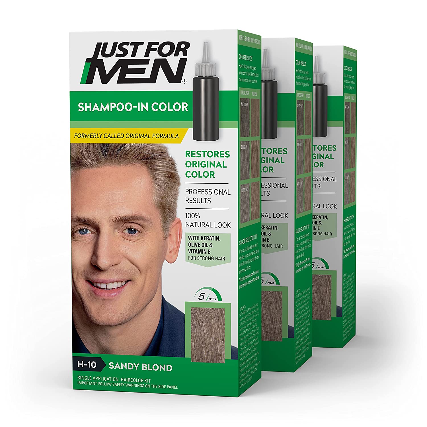 Just For Men Shampoo-In Color, Mens Hair Dye Sandy Blond 3 Pack