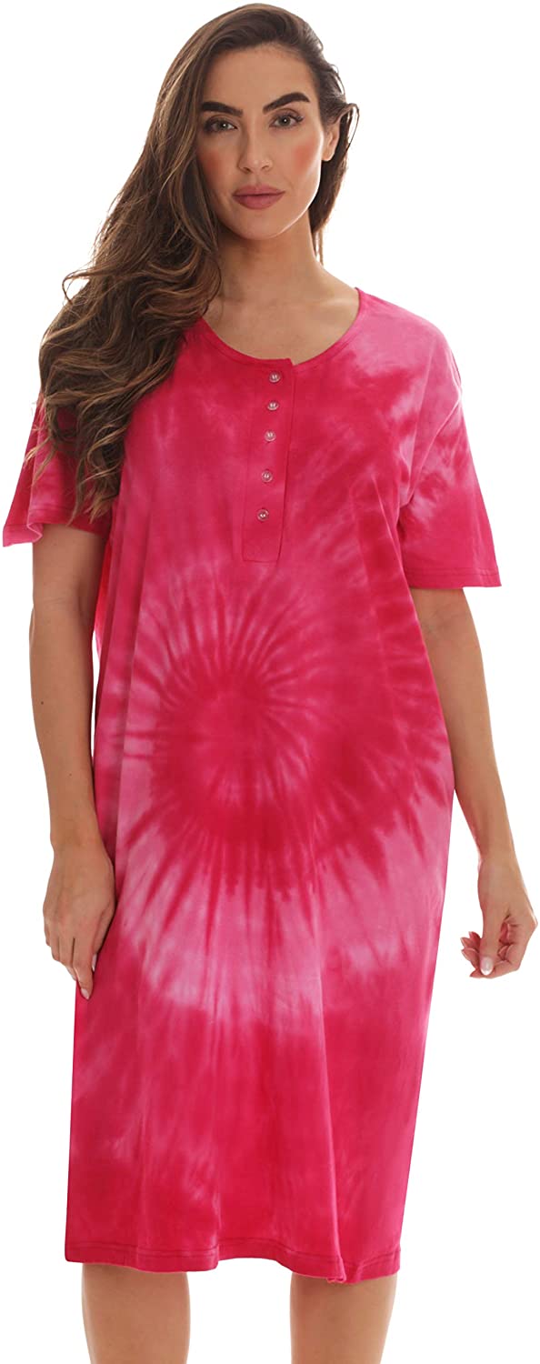 Just Love Short Sleeve Nightgown Sleepwear – (Tie Dye Fuchsia Swirl, X-Large)