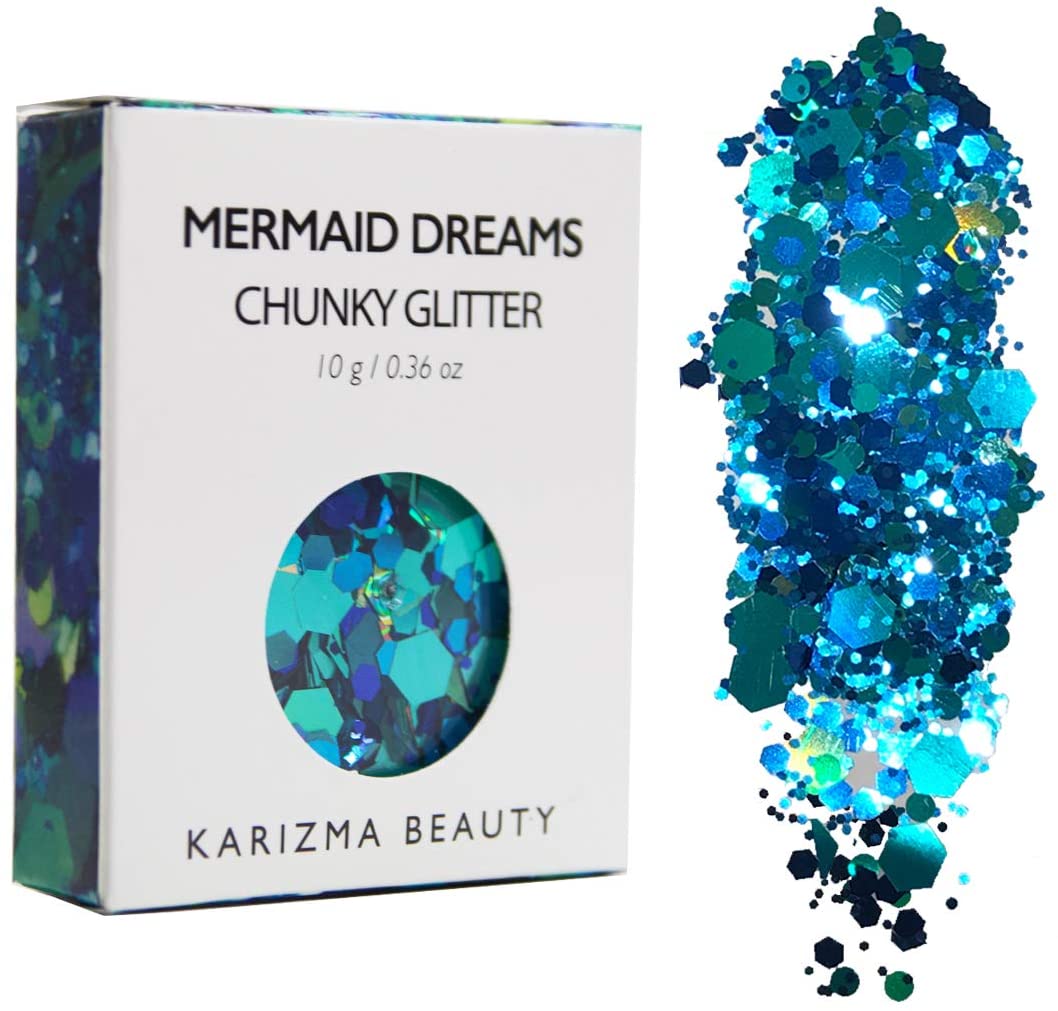 Karizma Beauty Chunky Festival Cosmetic Face Body Hair Nails Glitter, 0.36 Oz (10 g) - Mermaid Dream