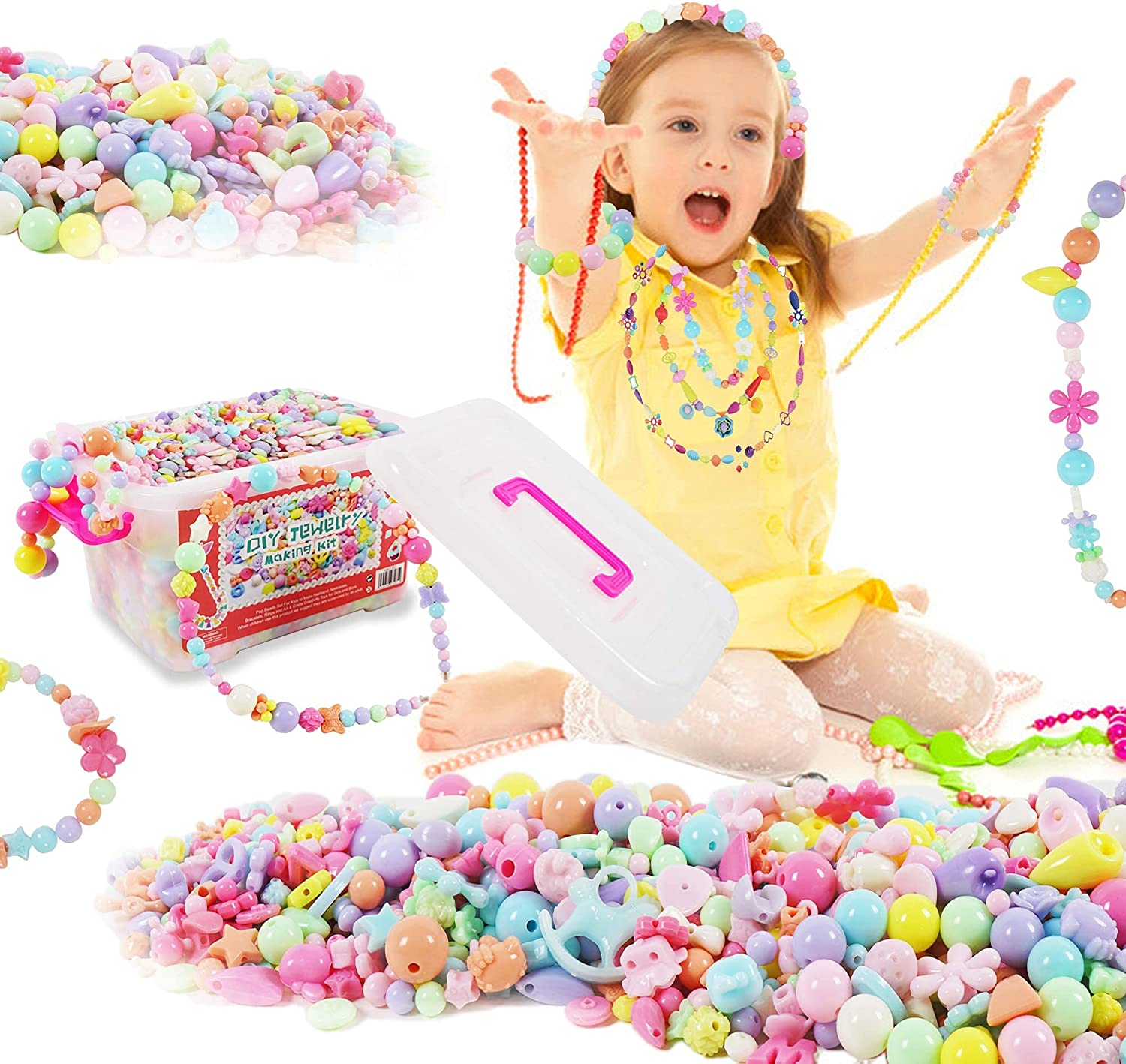 KIDDYCOLOR Jewelry Making Kit, 1000PCS DIY Beads Craft Toys for 3-8 Year Old Girls, for Christmas Birthday Gift