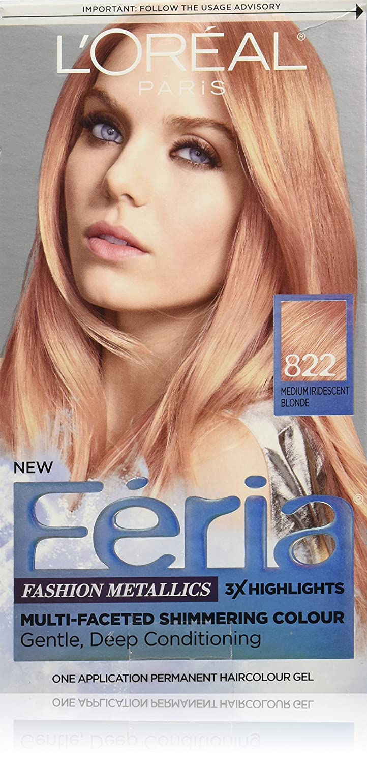 L Oreal Feria Fashion Metallics Hair Color, 822 Medium Iridescent Blonde (Pack of 2)