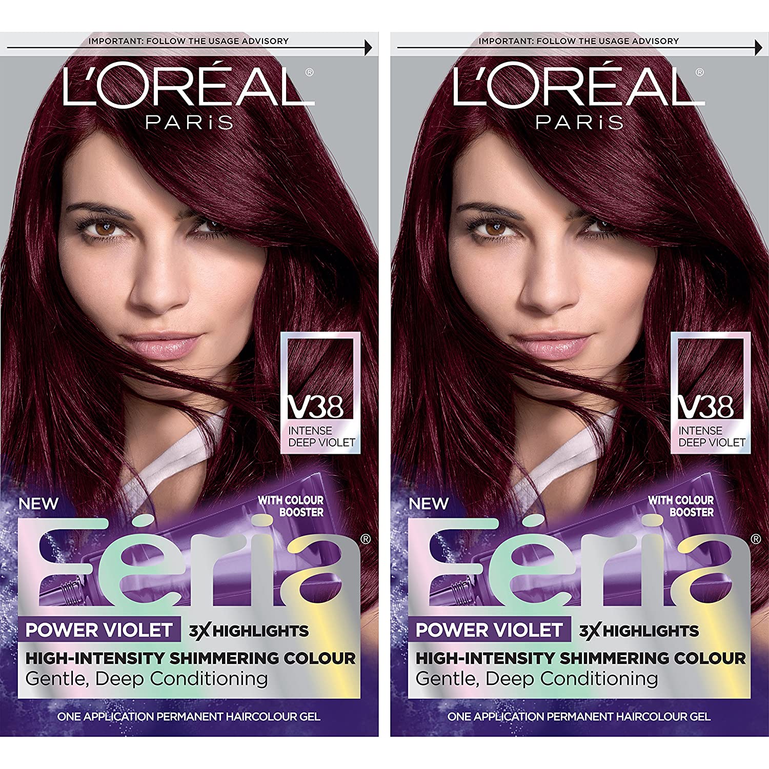 L Oreal Feria Power Violet Hair Color, V38 Intense Deep Violet (Pack of 2)