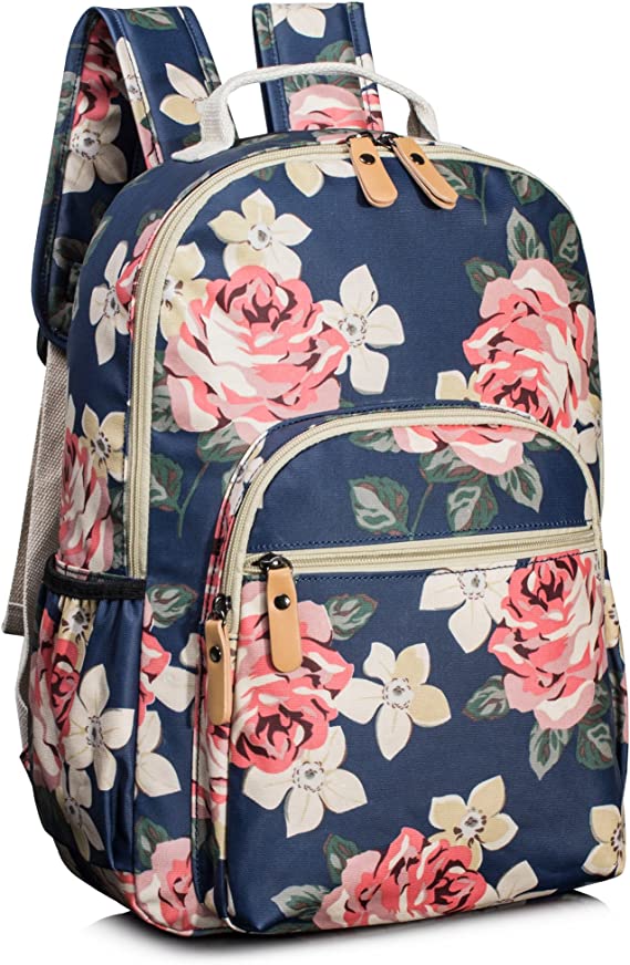 Leaper Water-resistant Floral School Backpack Travel Bag Girls Bookbags Satchel - Floral Dark Blue[8