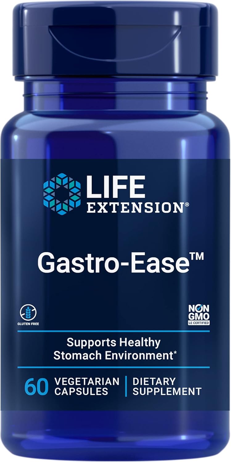Life Extension Gastro-Ease™, 60 Vegetarian Capsules | Zinc L-Carnosine & Pylopass™ Lactobacillus Reuteri Probiotic | Digestion Supplement for Gut Health & Stomach Comfort | Gluten-Free & Non-GMO