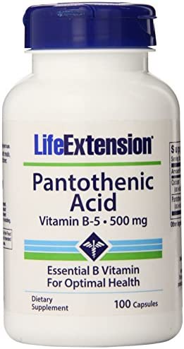 Life Extension Pantothenic Acid Vitamin B5 Capsules 500mg - 100 Count