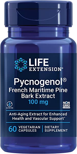 Life Extension Pycnogenol French Maritime Pine Bark Extract, 100mg - For Antioxidant & Blood Sugar Support + Vascular Health & Circulation - 60 Vegetarian Capsules