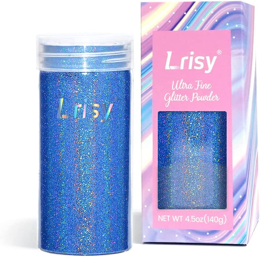 Lrisy Holographic Extra Fine Glitter Powder with Shaker Lid for Epoxy Resin, Slime, Tumblers, Nail & Painting Arts, 4.5oz (140g) – Sea Blue