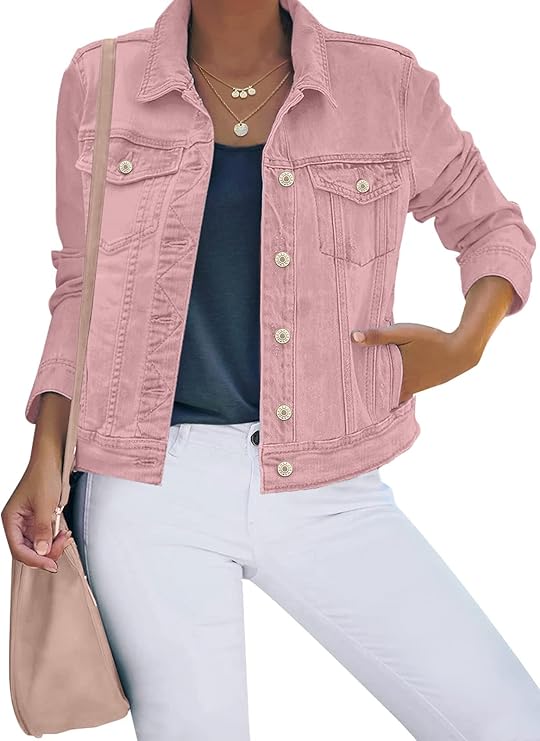 Luvamia Women's Stretch Fitted Denim Jacket - Basic Button Down Long Sleeve Jean Jacket - Imported v