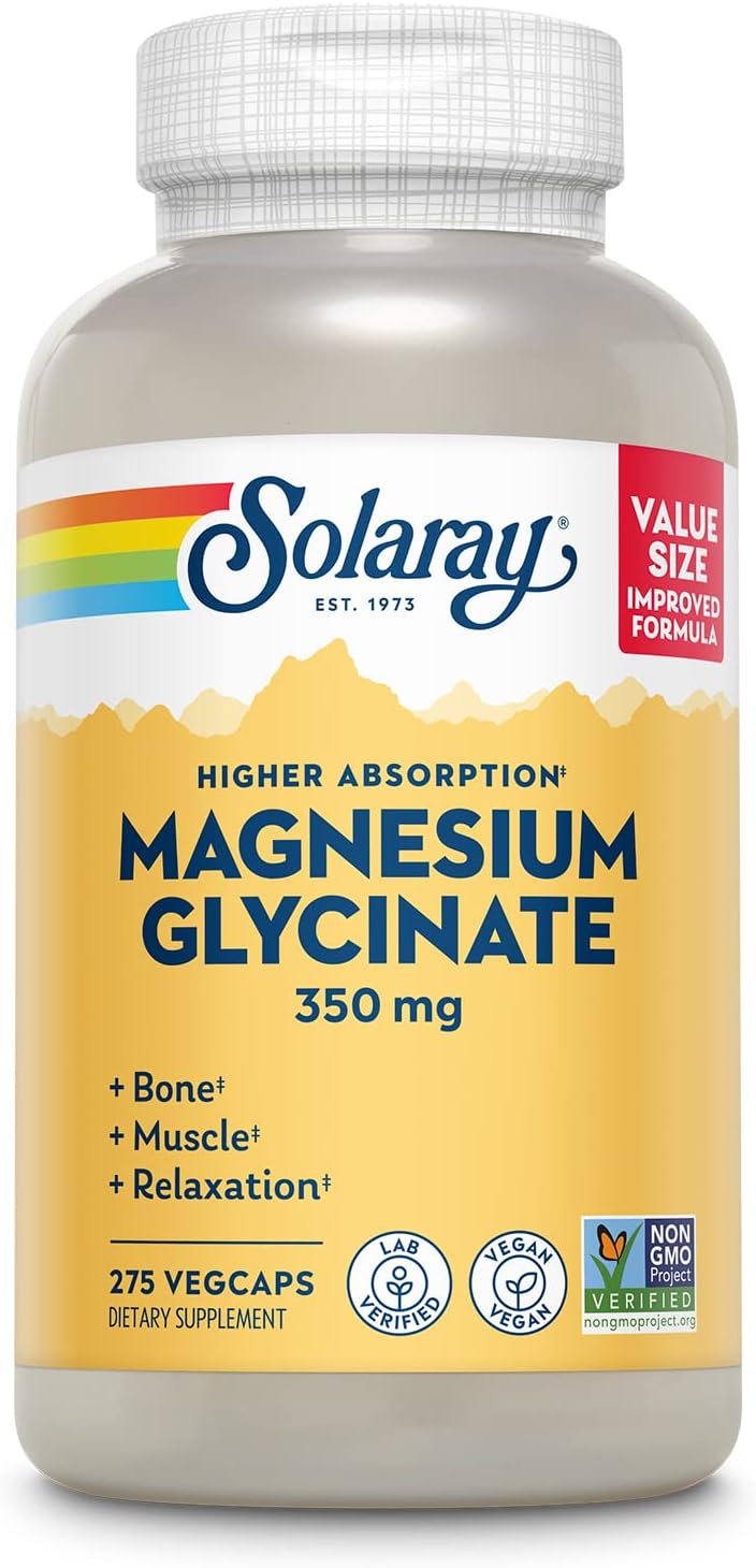 New & Improved High Absorption Magnesium Glycinate 350mg by Solaray for Stress, Bones, Muscle &a