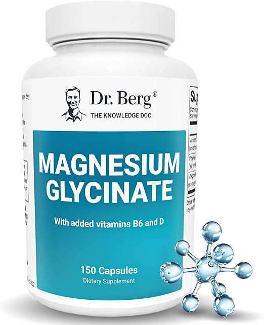 Magnesium Glycinate With Vitamin B6 and D, 400mg, or Stress, Calm, Relaxation & Sleep Support, 150 Caps