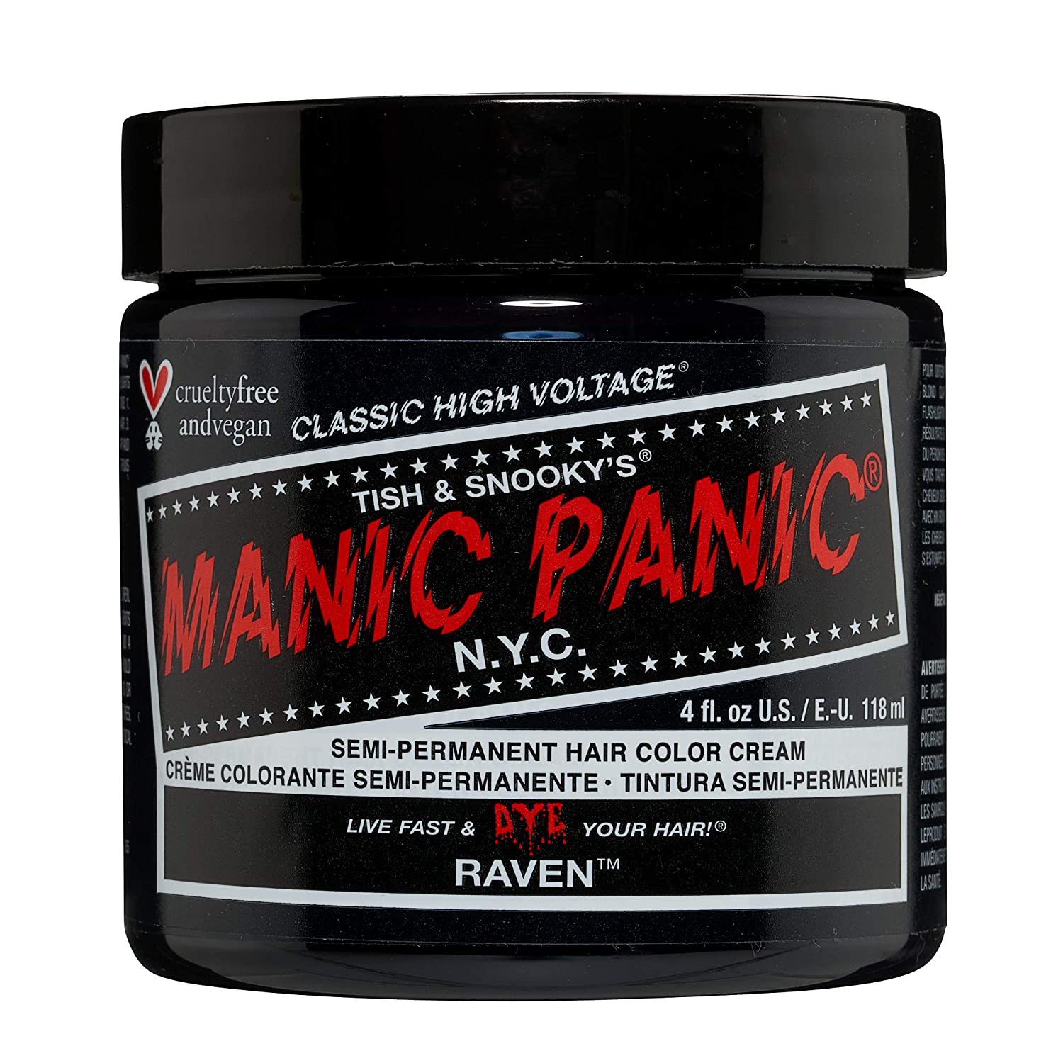 MANIC PANIC Raven Black Hair Dye Classic Cream - 4 Fl oz.(118ml)