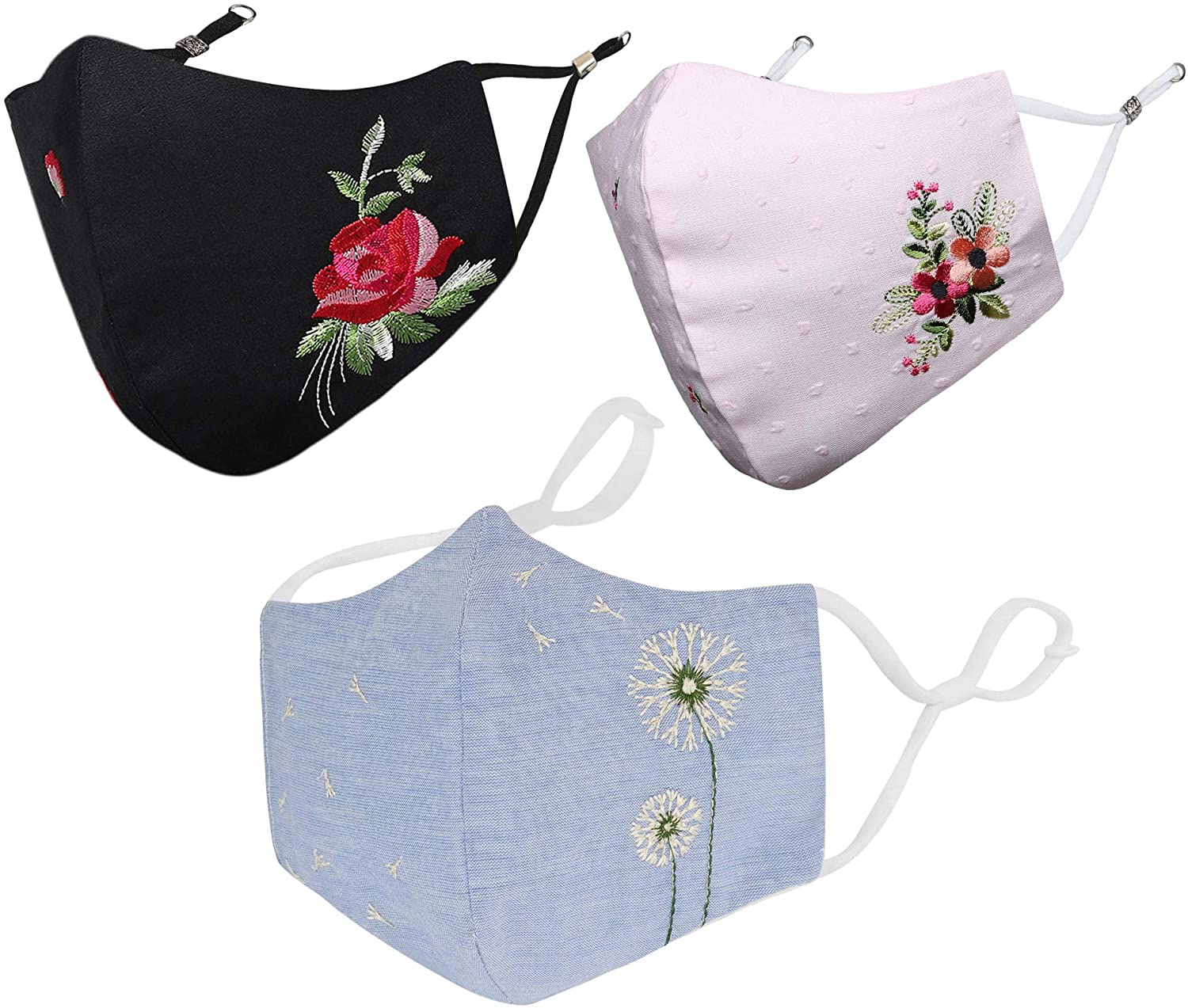 MASQ Combo Face Mask for Women, Pack of 3 - (Black-Blue-Pink)