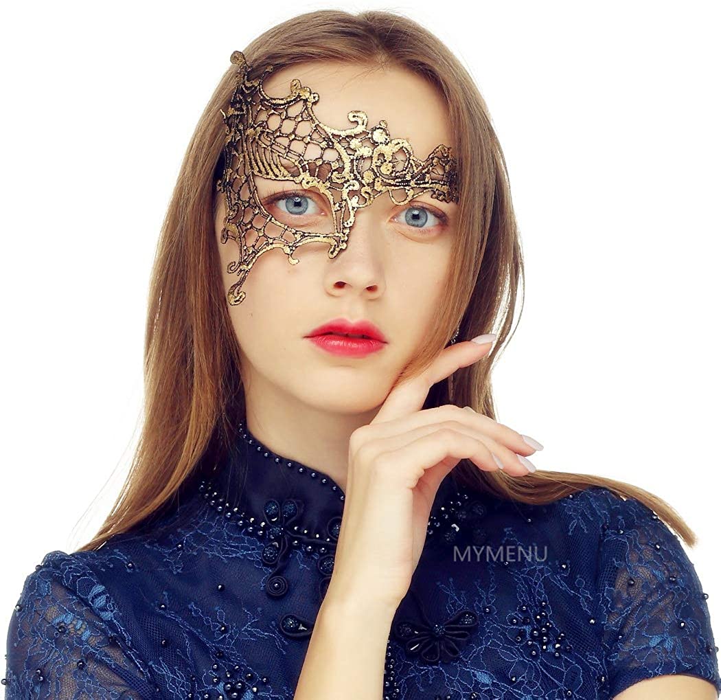 Masquerade Mask for Women Venetian Lace Eye Mask For Party Prom Ball Costume Mardi Gras- Half Face Gold