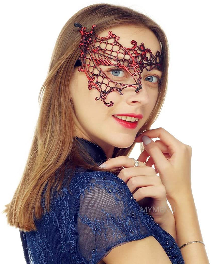 Masquerade Mask for Women Venetian Lace Eye Mask For Party Prom Ball Costume Mardi Gras- Half Face Red