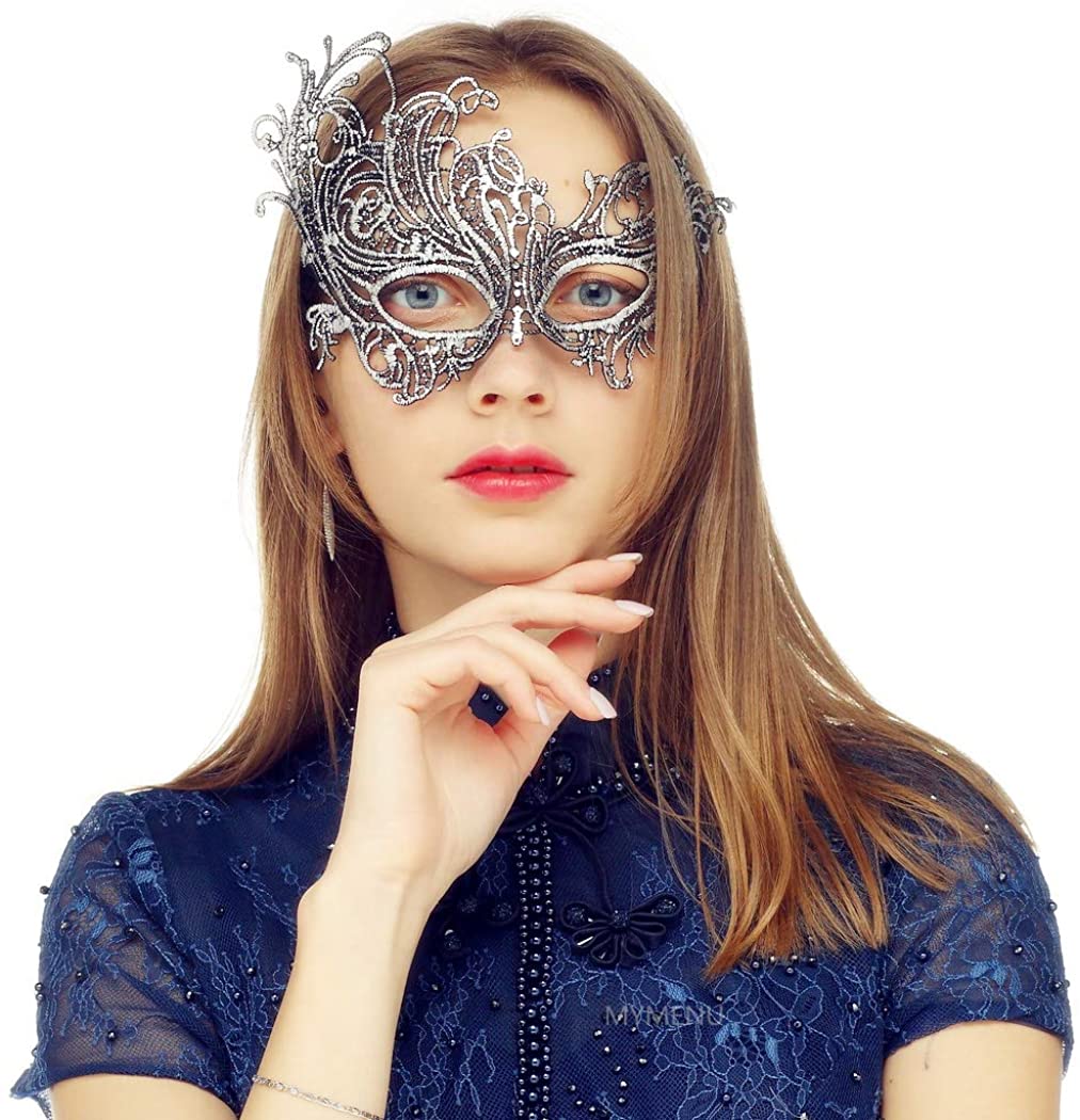 Masquerade Mask for Women Venetian Lace Eye Mask For Party Prom Ball Costume Mardi Gras- Phoenix Silver