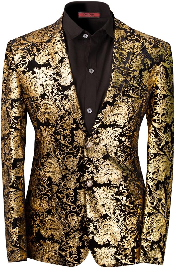 Men Floral Wedding Suit – Slim Fit Printed Party Wear Blazer Suit Pakistan, Golden