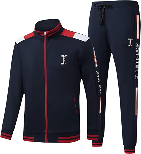 Men's Casual Tracksuits Long Sleeve Jogging Suits Sweatsuit Sets Track Jackets and Pants 2 Piece Outfit - Navy