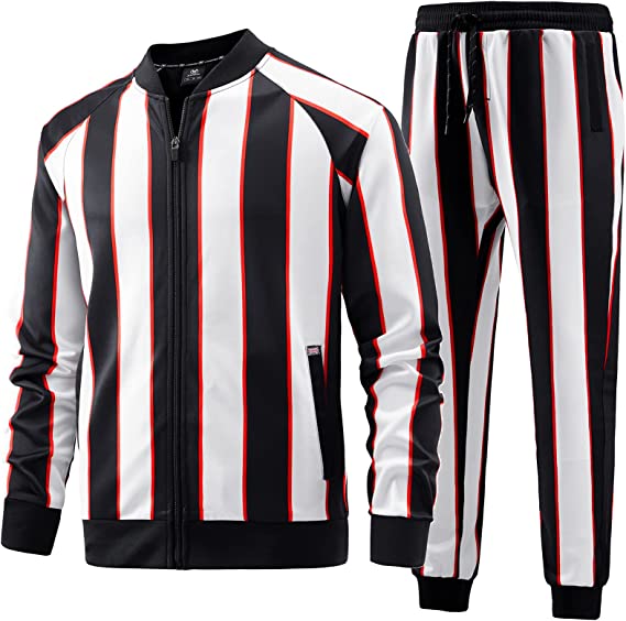 Men's Casual Tracksuits Long Sleeve Jogging Suits, Track Jackets and Pants 2 Piece Outfit - Black & White
