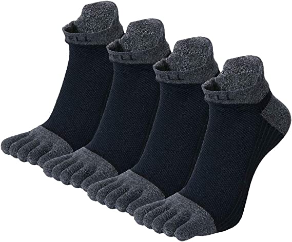Men's Cotton Toe Socks Five Finger Socks No Show Crew Athletic Socks for Running 4 Pairs(Size 7-11) - Dark Blue