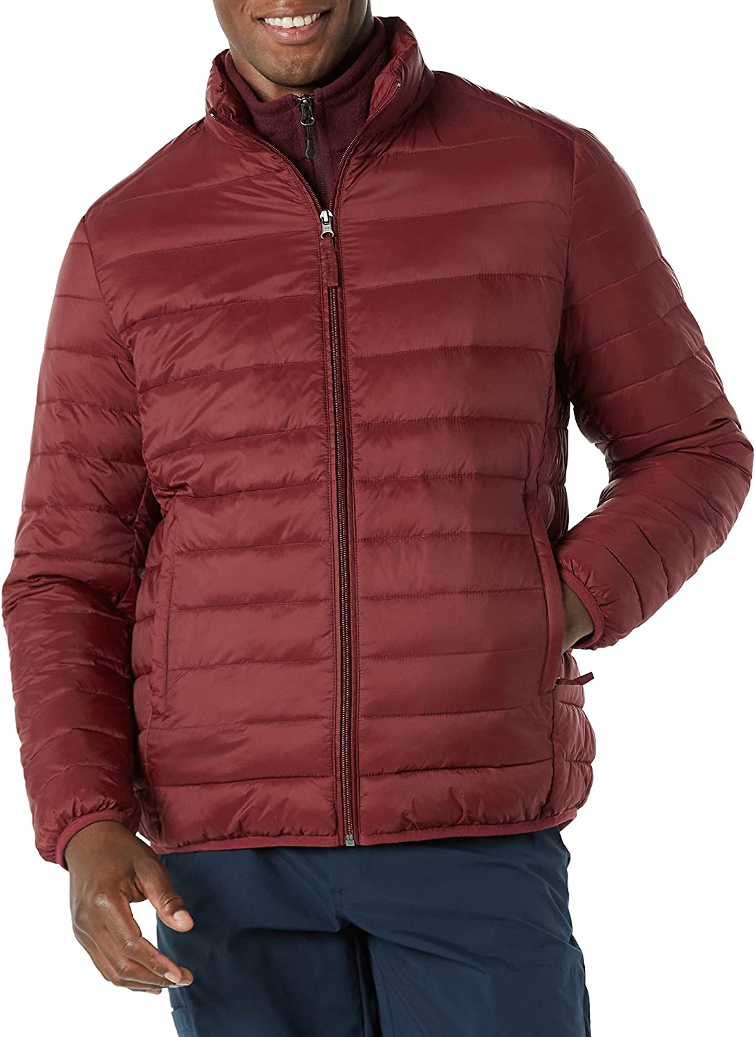 Men's Packable Lightweight Water-Resistant Puffer Jacket - Dark Red
