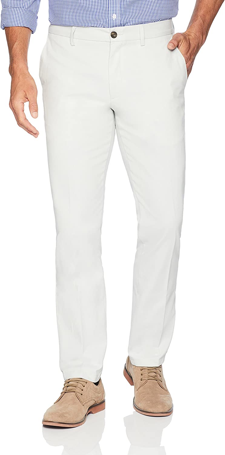 Men's Slim-Fit Wrinkle-Resistant Flat-Front Chino Pant - Color: Silver