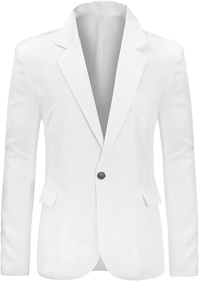 Men Slim Fit Blazer Jacket – Casual & Formal One Button Notched Lapel Pakistan, white