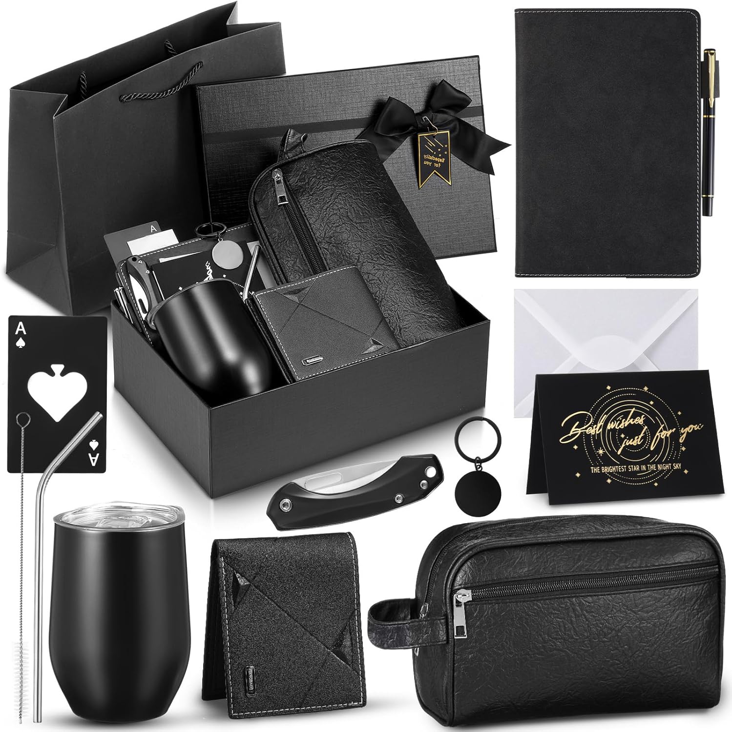 13-Piece Birthday Gifts for Men — Stainless Tumbler, Leather Toiletry Bag & Essentials | Ready Gift Box — Top Mens Gift Sets