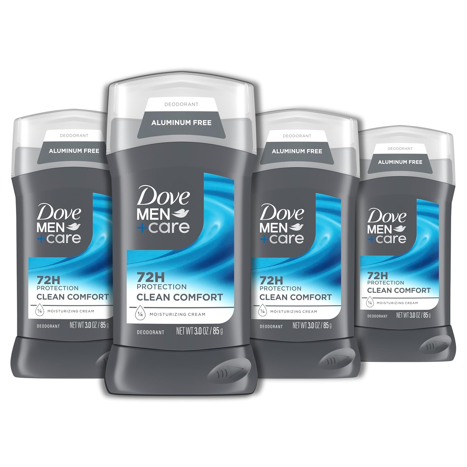DOVE MEN + CARE Deodorant Stick Clean Comfort - 4 Pack Aluminum Free with 72-Hour Odor Protection & 1/4 Moisturizing Cream - 3 oz Each