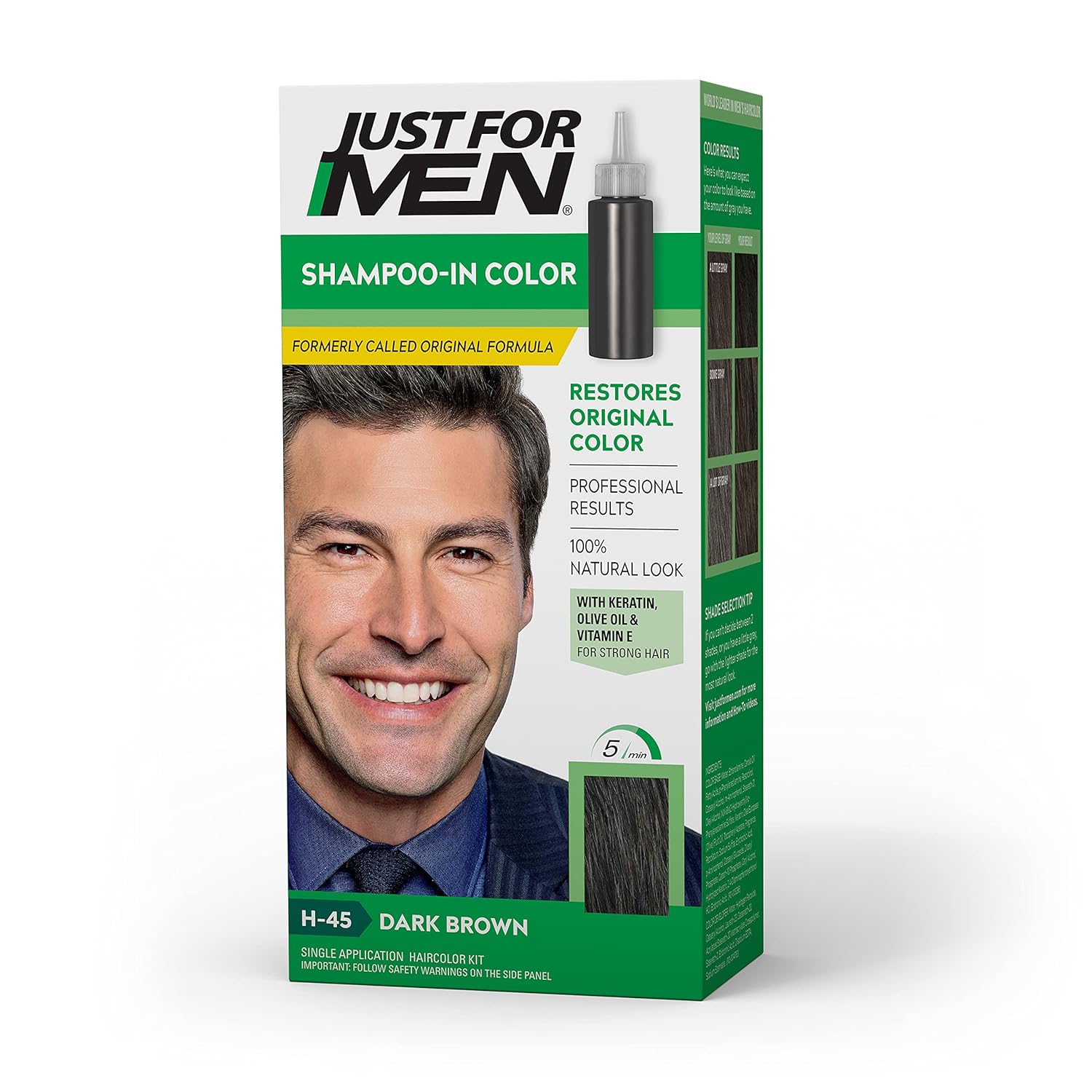 Just For Men Shampoo-In Color, Mens Hair Color with Keratin and Vitamin E for Stronger Hair - Dark Brown H-45, Pack of 1