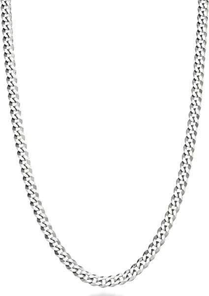 Miabella 925 Sterling Silver Chain, 3.8mm Italian Diamond Cut Curb Chain Necklace for Men - 20 Inch