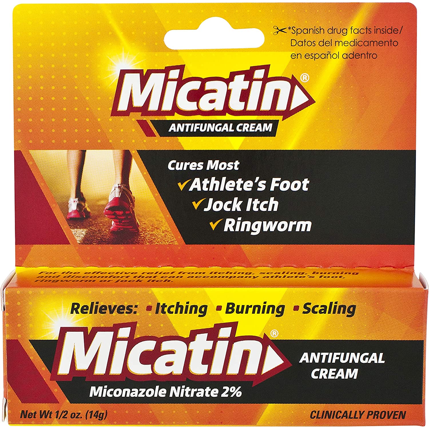 Micatin Antifungal Cream with Miconazole Nitrate 2%, Clinically Proven to Treat Athlete's Foot, Jock Itch, Ringworm and Foot Fungus, Pack of 2 - 0.5Oz (14g)