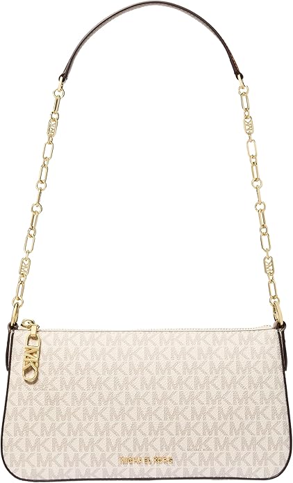 Michael Kors Empire Medium Chain Pouchette - Vanilla/Acorn with Gold-Tone Hardware