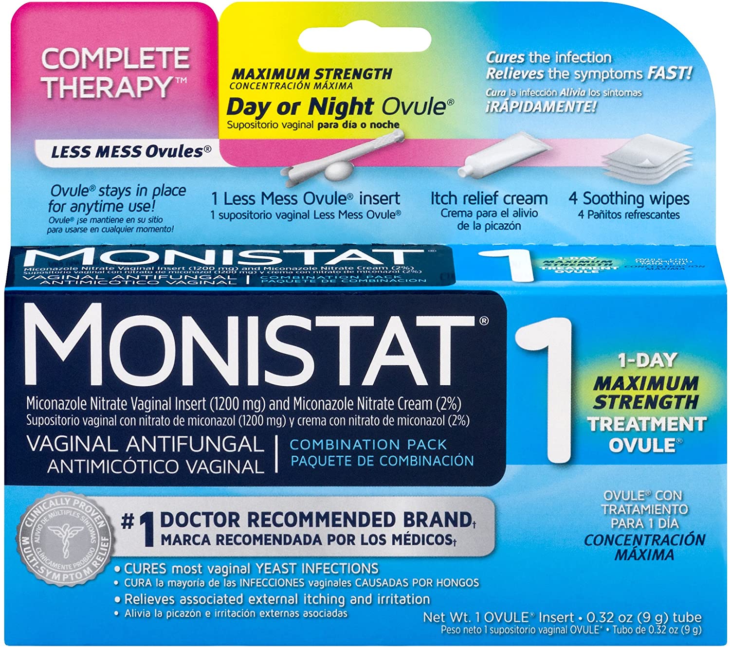 Monistat Complete Therapy Vaginal Antifungal | 1-Day Maximum Strength Treatment Combination Pack - 0.32 Oz (9g)