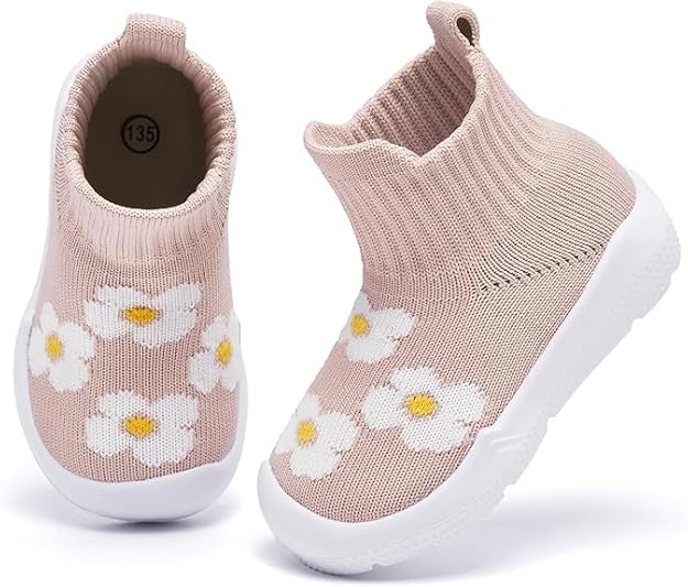 MORENDL Baby Sock Shoes Toddler Walking Shoes Infant Slippers Boys & Girls Non-Slip Sneakers, Pink