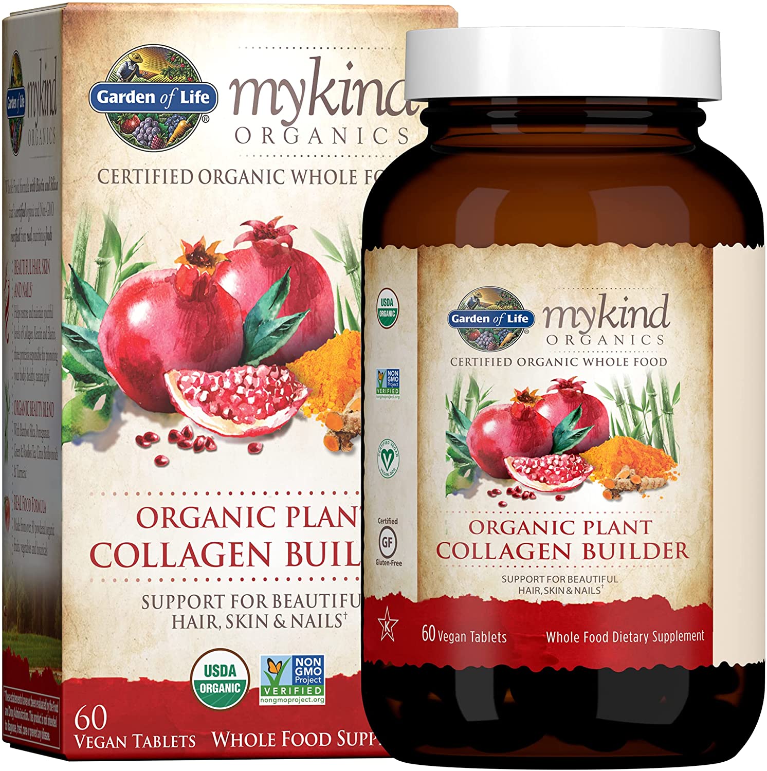 Garden of Life Vegan Collagen Builder for Healthy Skin, Hair & Nails, 60 Tabs