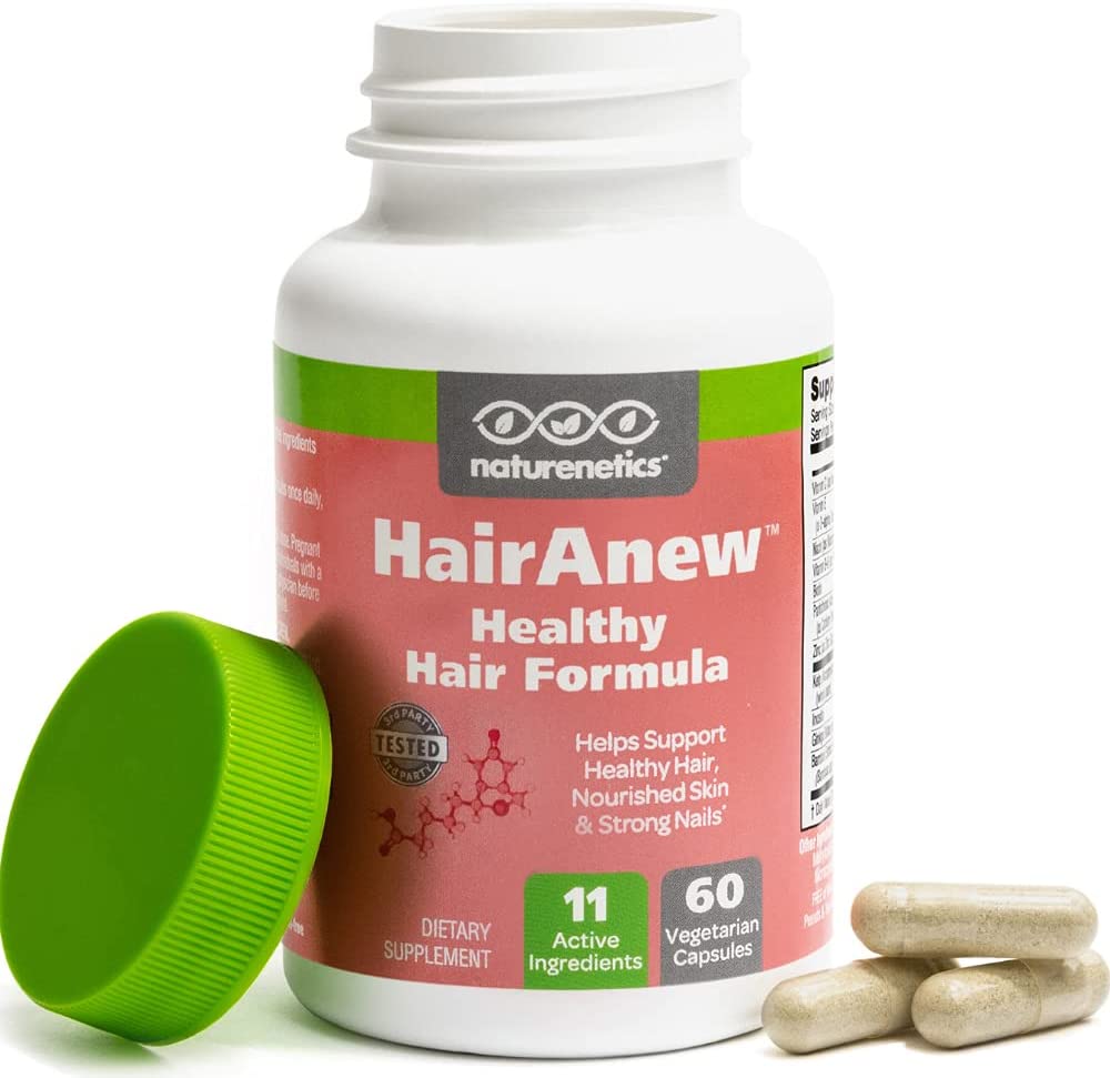 Naturenetics HairAnew All Hair Type Growth Vitamins, 5000mcg Biotin, For Women & Men - 60 Veg Capsules