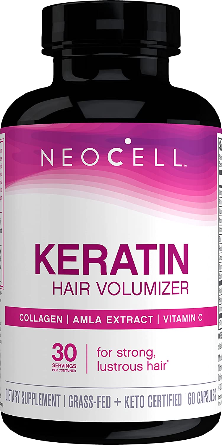NeoCell Keratin Hair Treatment, Collagen and Amla Extract, Vitamin C, Improves Hair Strength & Shine - 60 Caps