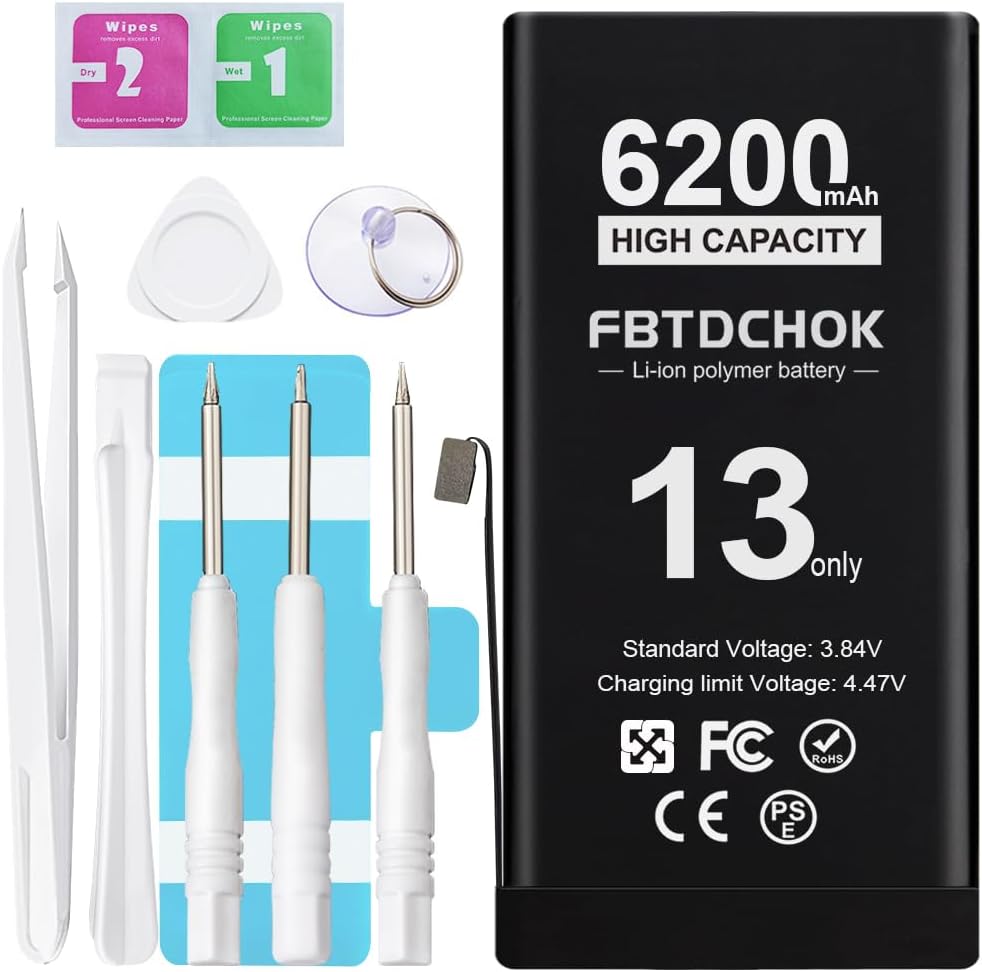 iPhone 13 Upgraded Replacement Battery, 6200mAh Ultra High Capacity Battery, 0 Cycle A+ Battery Replacement by  FBTDCHOK